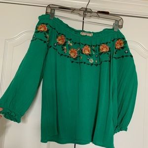 Off the shoulder green floral top